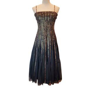 CACHE SZ 4 Stunning Vintage 90s Cocktail Party Midi Dress in Black & Gold